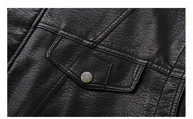 American Vintage Pebbled Leather Moto Jacket – Oversized Stand Collar Men's Coat