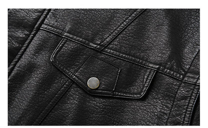 American Vintage Pebbled Leather Moto Jacket – Oversized Stand Collar Men's Coat