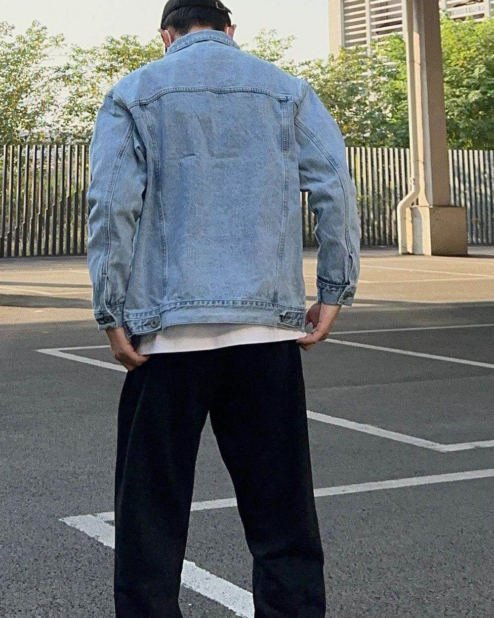 American Vintage Washed Denim Jacket – Oversized Unisex Utility Trucker Coat