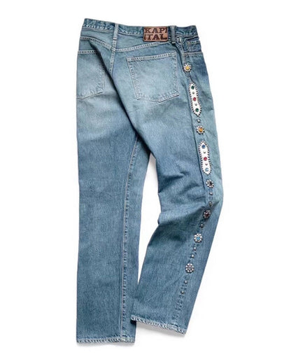 Washed Heavy Duty Jeweled Denim Jeans – Flared & Straight Leg 100% Cotton Streetwear – Japanese vintage | yamalin clothes | Yamalinclothes