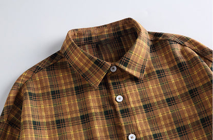 Japanese Vintage Contrast Plaid Long Sleeve Shirt – Loose Unisex Casual