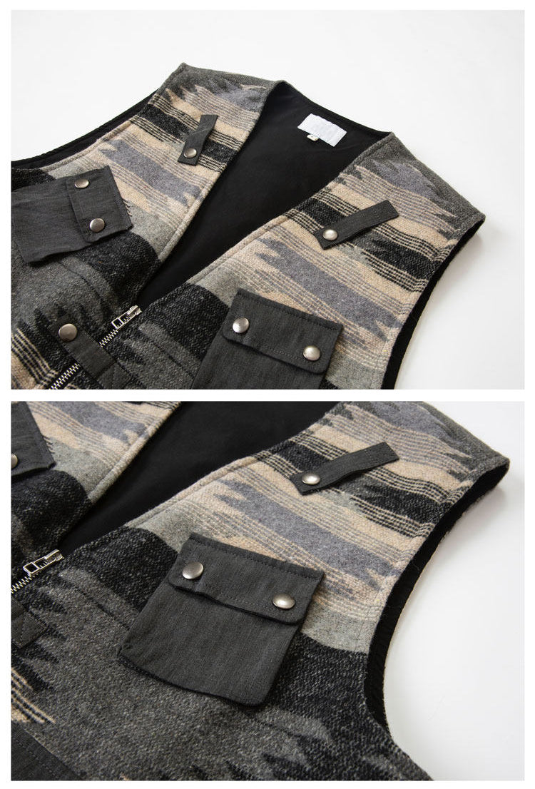 Ethnic Pattern Multi-Pocket Cargo Vest – Loose Fit Autumn Winter Versatile – Vest | japanese streetwear | vintage workwear | unisex | Yamalinclothes