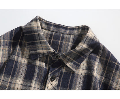 Retro American Check Long Sleeve Shirt – Loose Unisex Casual Overshirt