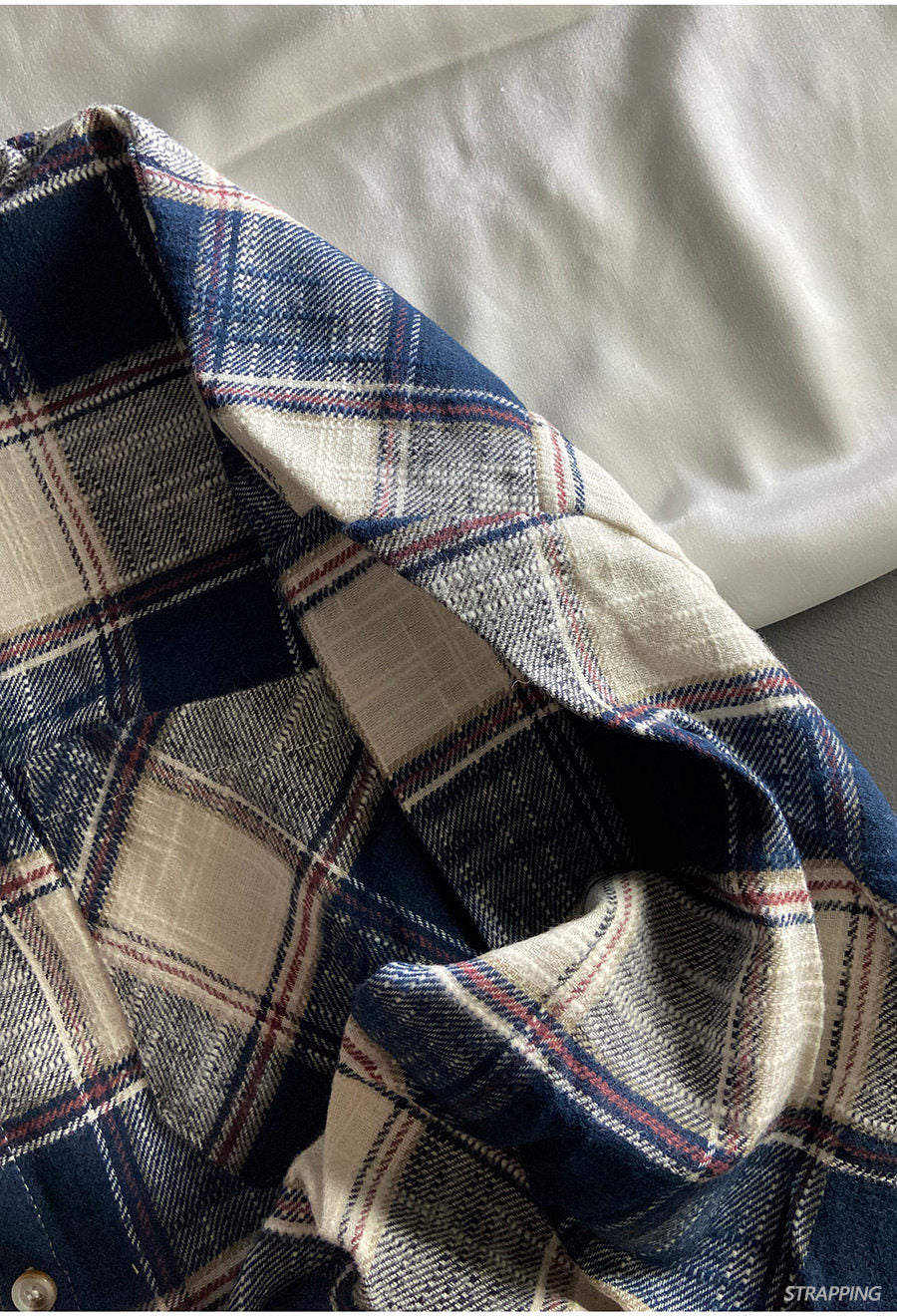 Japanese Vintage Spliced Collar Oversized Plaid Cotton Shirt – Unisex Long-Sleeve Check Shirt – Japanese vintage | yamalin clothes | Yamalinclothes