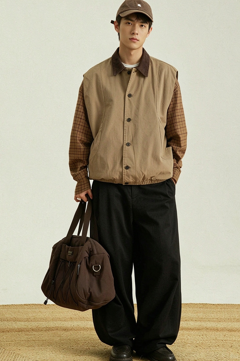 Workwear Vest – Contrast Corduroy Collar | Yamalinclothes