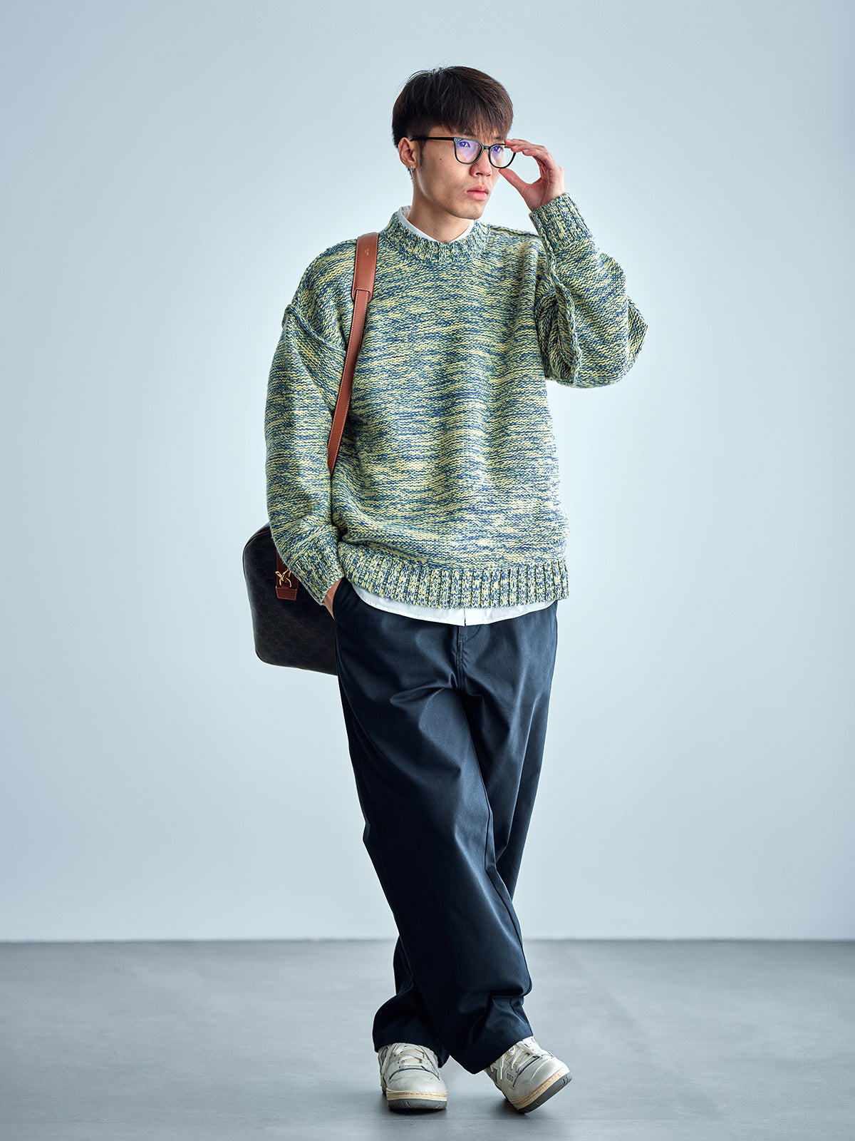 Japanese imported heavyweight high-density woven wool round neck pullover long-sleeved sweater