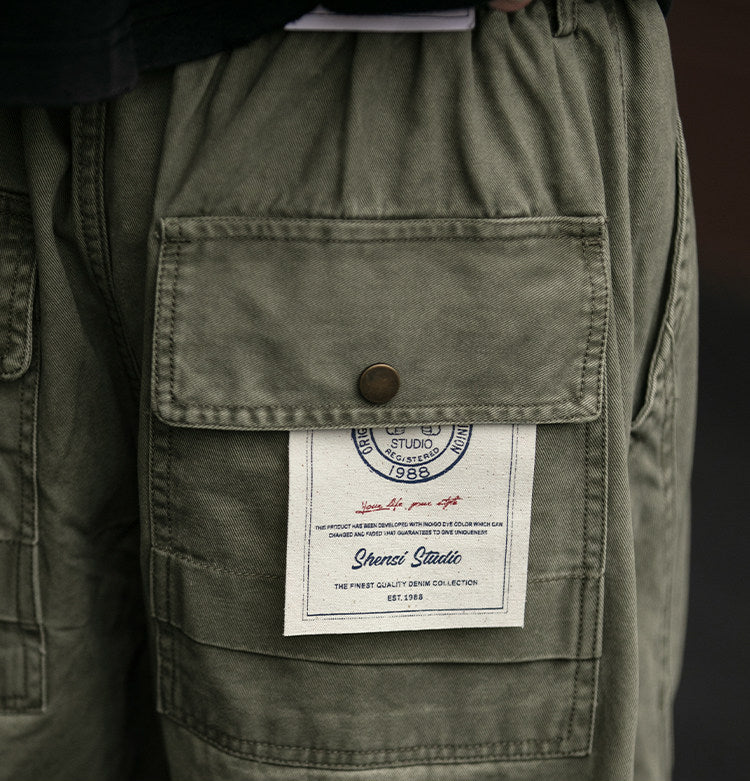 American Vintage Heavyweight Double Pleated Cargo Pants – Wide Leg Drawstring Workwear Trousers for Men | Japanese vintage | yamalin clothes | Yamalinclothes