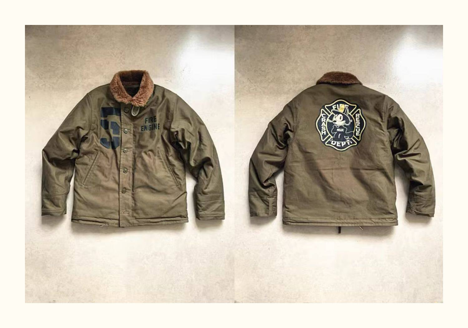 Cat Embroidery Navy Deck Jacket – Heavyweight Rip-Resistant Jungle Fabric Winter Coat – Japanese vintage | yamalin clothes | Yamalinclothes