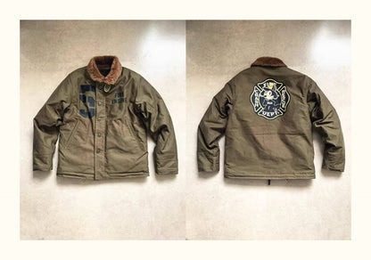 Cat Embroidery Navy Deck Jacket – Heavyweight Rip-Resistant Jungle Fabric Winter Coat – Japanese vintage | yamalin clothes | Yamalinclothes