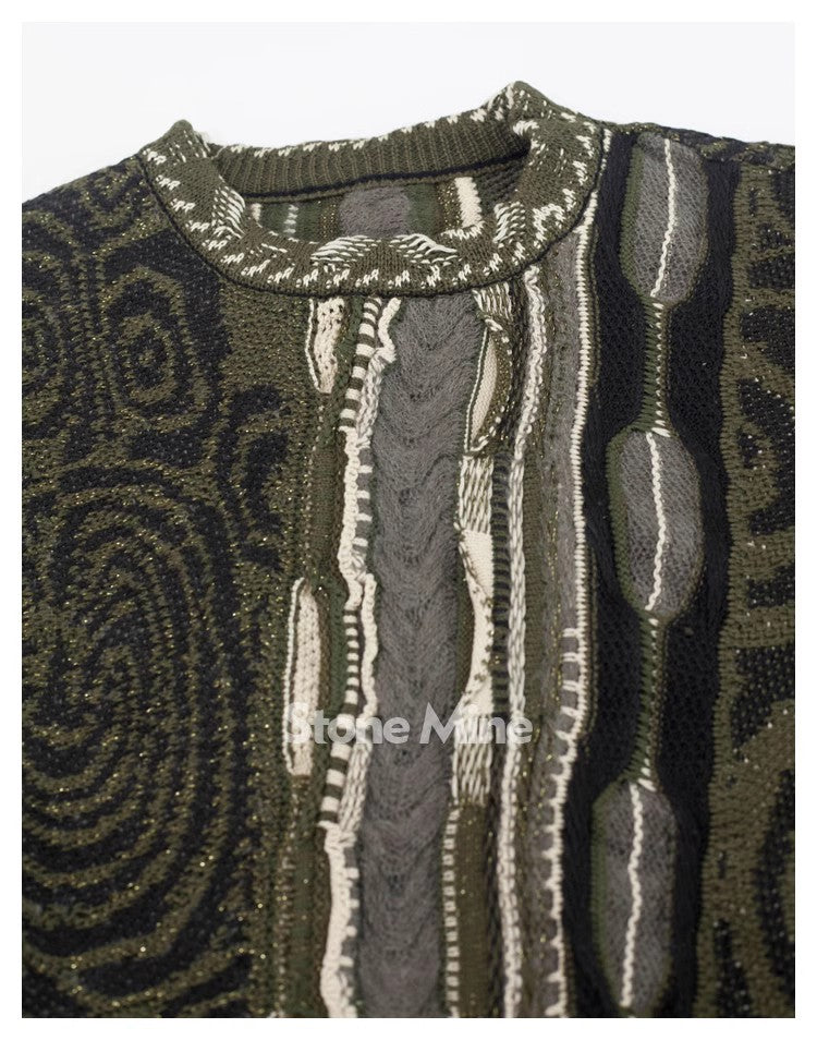 Japanese retro dark green maze knitted sweater pullover thickened