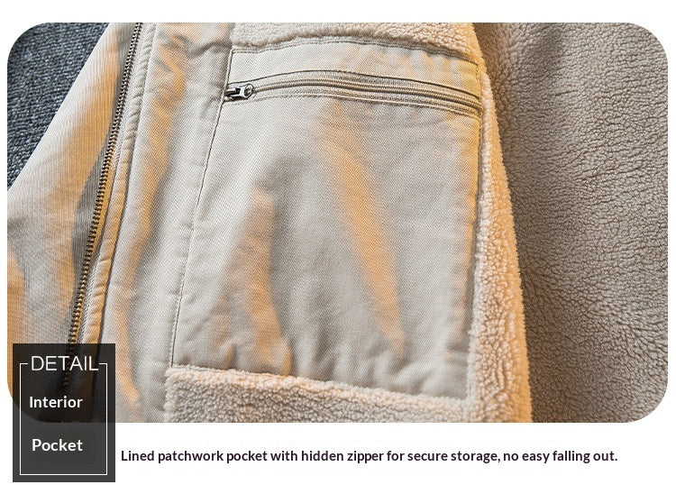 Lambswool Stand Collar Workwear Bomber Jacket – Fleece Lined Unisex Winter