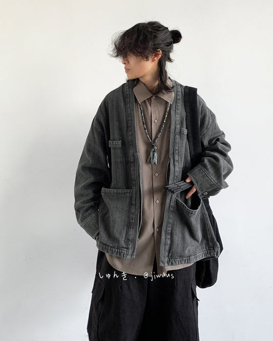 Chinese Retro Modified Cardigan Robe Denim Jacket – Loose Unisex Spring