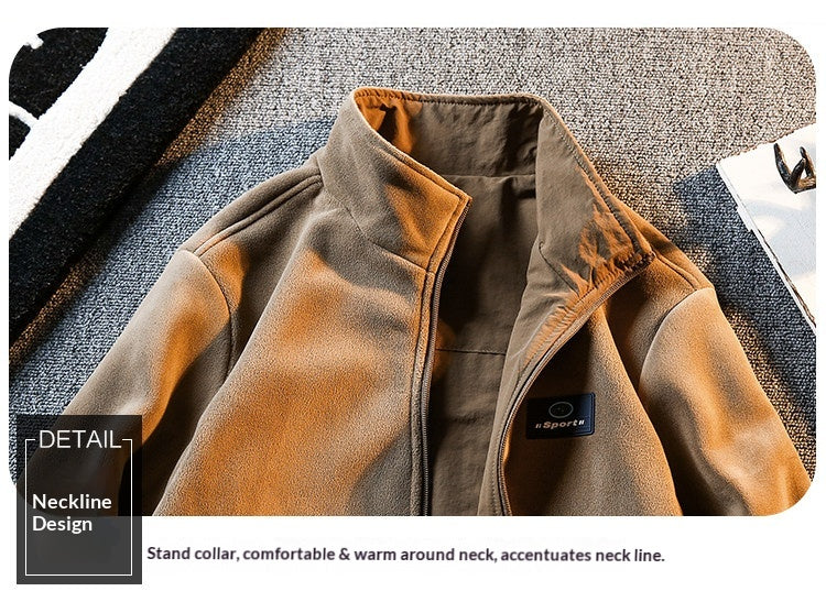Fleece Thickened Reversible Stand Collar Jacket – Warm Unisex Autumn Winter
