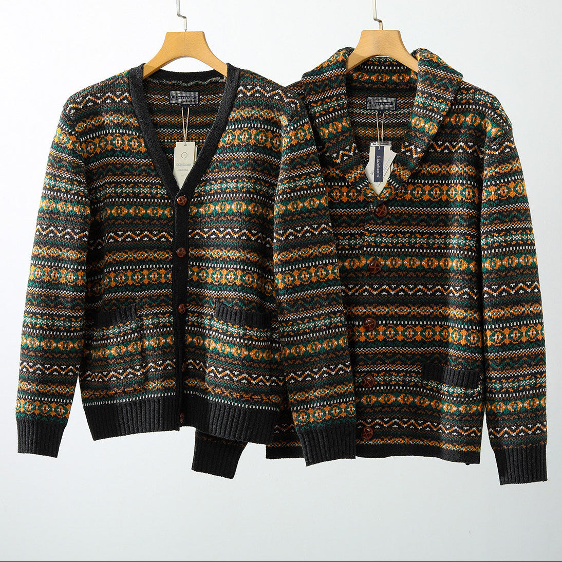 Nordic Fair Isle Knit Cardigan – Wool Blend Jacquard Men – Japanese vintage | yamalin clothes | Yamalinclothes