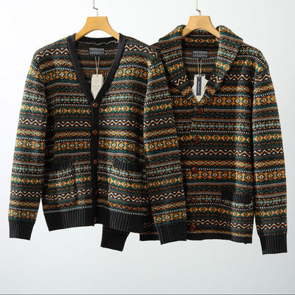 Nordic Fair Isle Knit Cardigan – Wool Blend Jacquard Men – Japanese vintage | yamalin clothes | Yamalinclothes