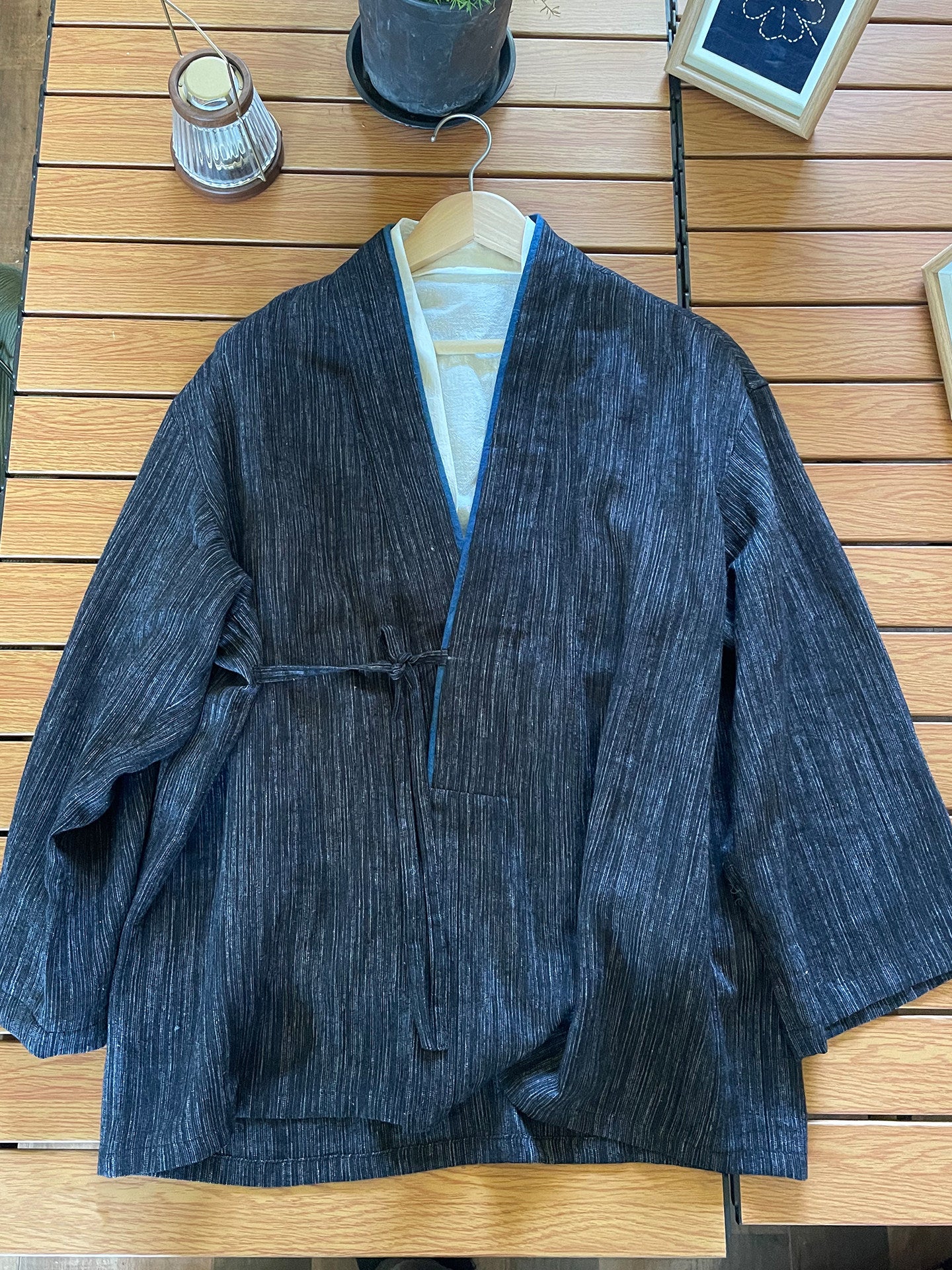 Indigo-Dyed Cotton Linen Haori Lace-Up Jacket – Chinese Japanese Unisex – Japanese vintage | yamalin clothes | Yamalinclothes