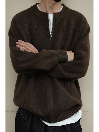 Japanese Zip Stand Collar Knit Cardigan – Loose Men – Japanese vintage | yamalin clothes | Yamalinclothes