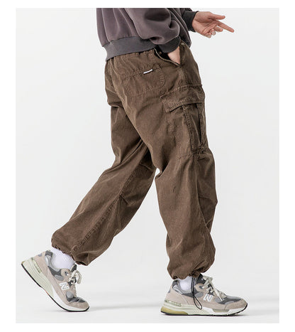 Heavyweight Washed Cargo Pants – Loose Straight Leg Men's Workwear Trousers