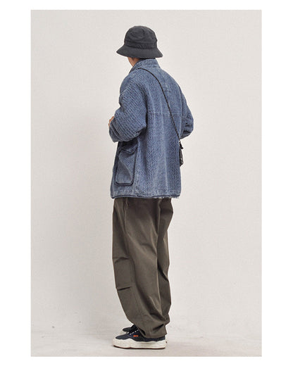 Vintage-Wash Stand-Collar Denim Jacket - Japanese Retro Workwear Coat