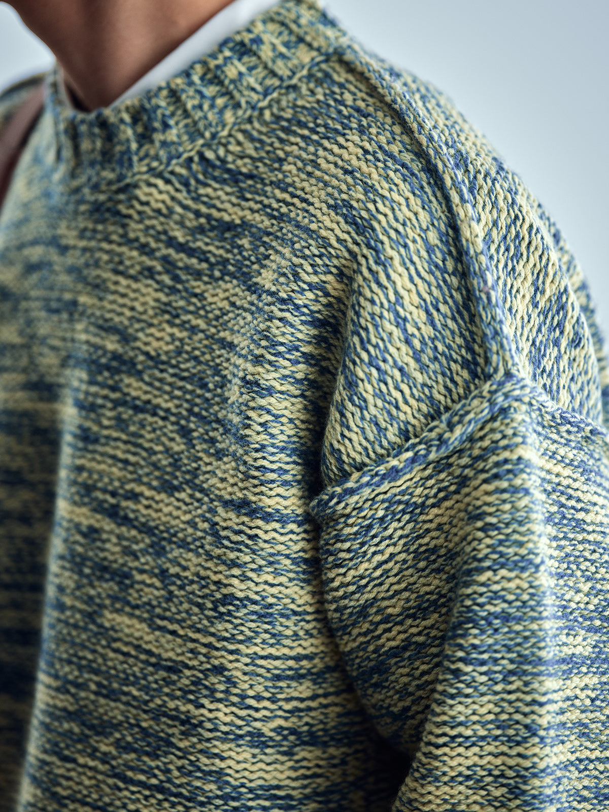 Japanese imported heavyweight high-density woven wool round neck pullover long-sleeved sweater