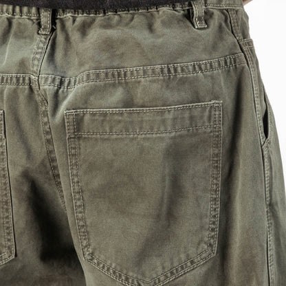 Army Green Straight Loose Elastic Waist Workwear Jeans – Unisex Casual