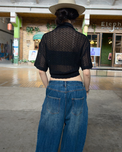 Japanese Retro Washed Balloon Wide-Leg Denim Trousers – Loose Cropped Unisex Streetwear – Japanese vintage | yamalin clothes | Yamalinclothes