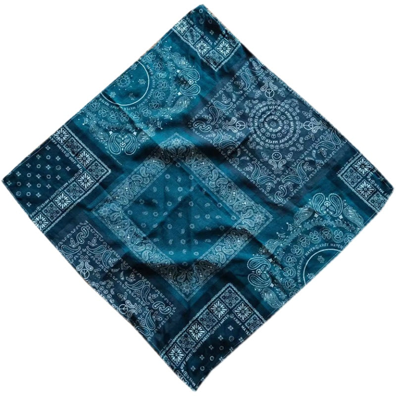 Cashew Flower Patchwork Baijia Cloth Printed Washed Blue Dyed Indigo Square Scarf Handkerchief Headscarf American Retro Motorcycle