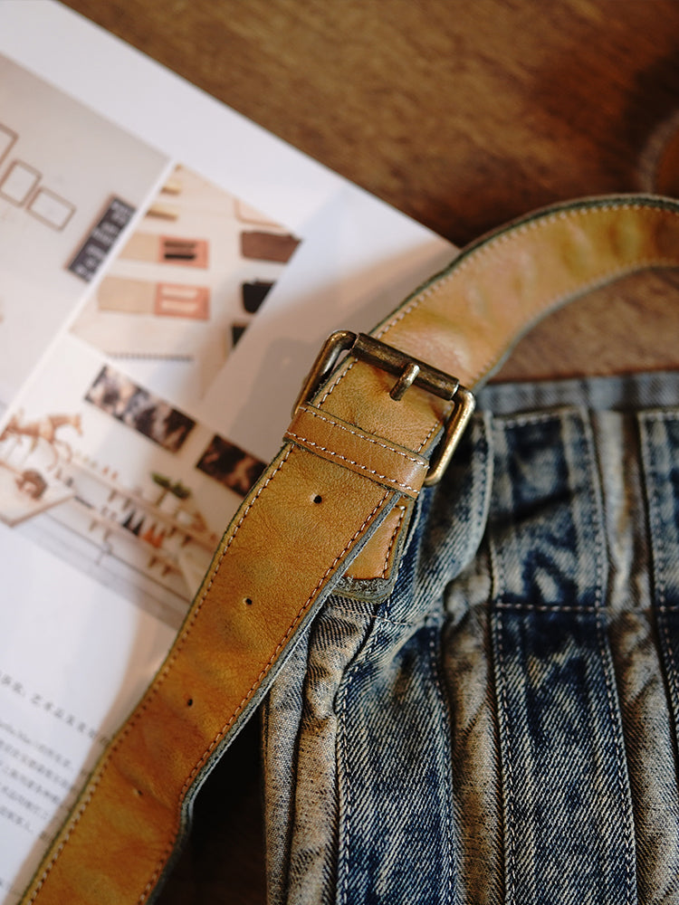 Vintage Washed Distressed Denim Patchwork Lightweight Large Capacity Tote Bag Versatile Casual Shoulder Crossbody Bag