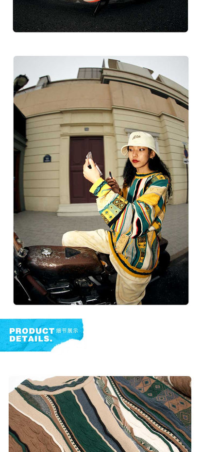 Medria New Year Limited Edition Sweater - Retro Bitter Melon Stripe Multi-Color Pullover