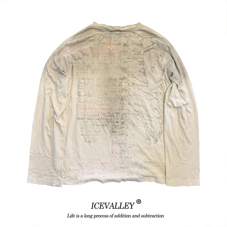 Melanin Black Ink Skull Tee – Dark Gothic Punk Distressed Long-Sleeve Shirt