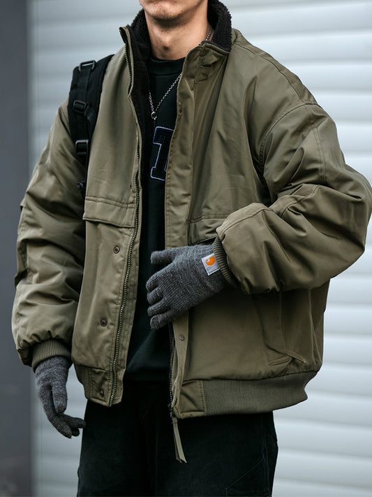 Men's Japanese Style Lamb Wool Jacket - Trendy Stand Collar Thickened Warm Coat