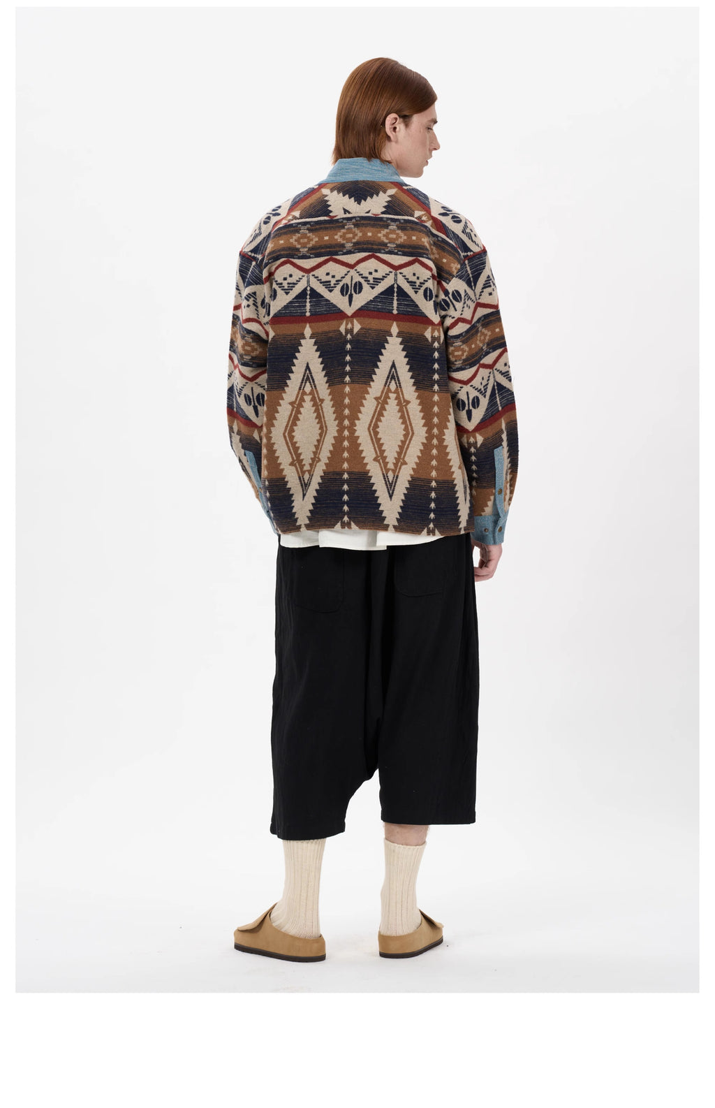 Woodbowl.2023aw Navajo/Woolen Jacket Wool Fabric Tie Ethnic Robe