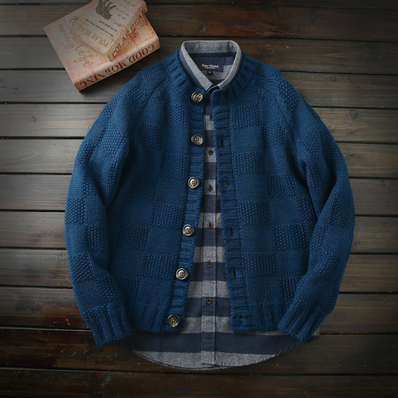Men's High-End Italian Order Heavyweight Wool Cardigan - Autumn Winter Thickened Round Neck Knitted Sweater Jacket
