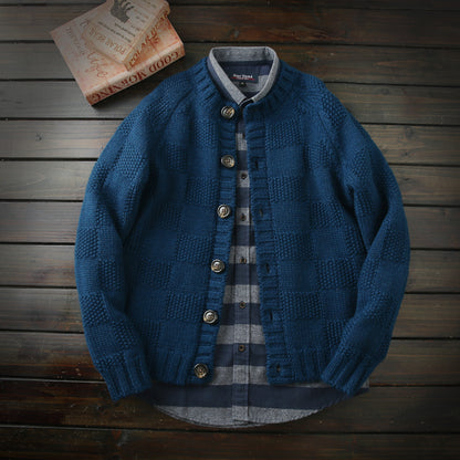Men's High-End Italian Order Heavyweight Wool Cardigan - Autumn Winter Thickened Round Neck Knitted Sweater Jacket