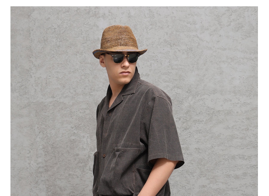 Wild Silk Cuban Collar Half Sleeve Shirt Men's Dye Yam Dyed Tussah Silk Aloha Retro Short Sleeve Shirt Summer