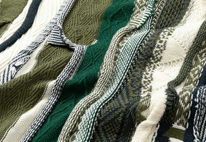 Medria Unisex Retro Bitter Melon Stripe Sweater - Loose Lazy Casual Knitwear