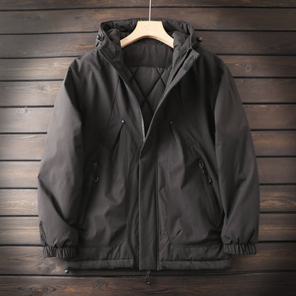 Men's Plus Size Euro-American Style Winter Jacket - Windproof Waterproof Hooded Thickened Cotton Coat