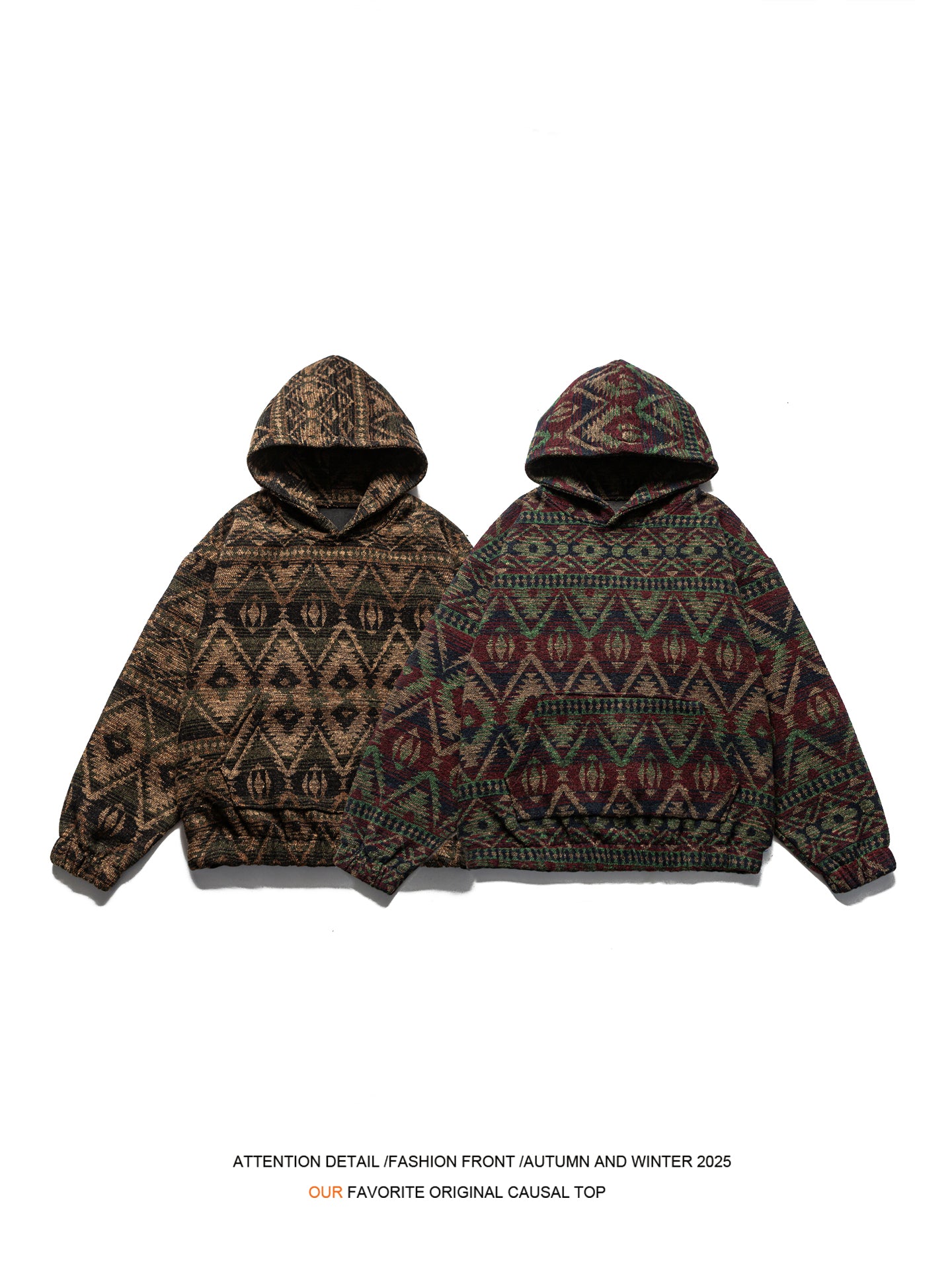 Retro Ethnic Color-Block Heavyweight Hoodie – National Trend Unisex Streetwear