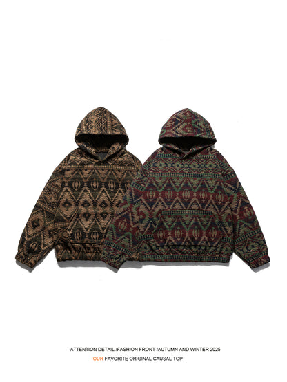 Retro Ethnic Color-Block Heavyweight Hoodie – National Trend Unisex Streetwear