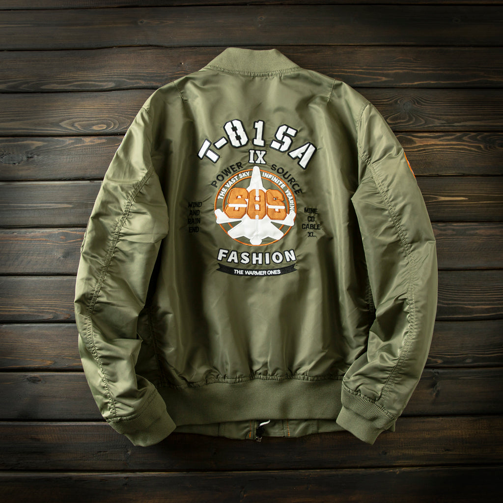 Men’s Heavy Embroidery Baseball-Collar Flight Jacket – Rugged Retro Casual for Fall