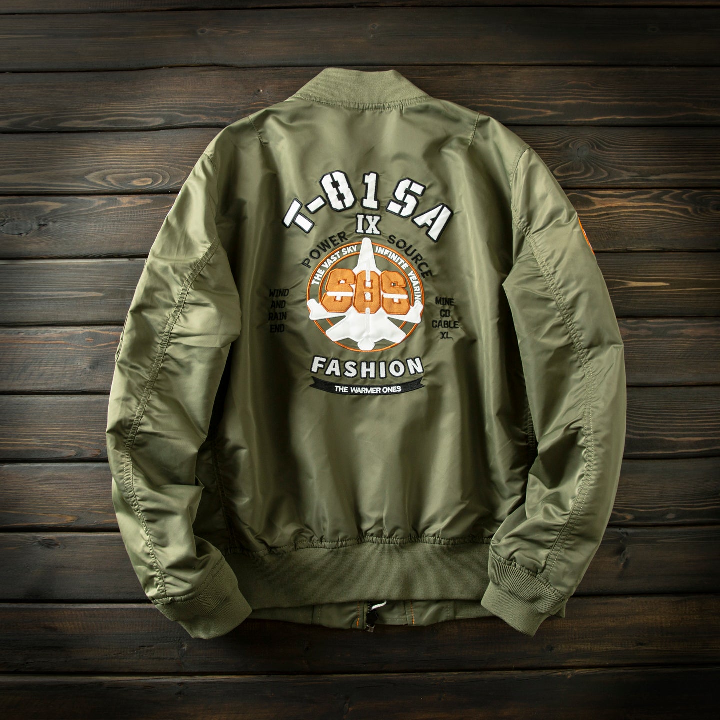 Men’s Heavy Embroidery Baseball-Collar Flight Jacket – Rugged Retro Casual for Fall