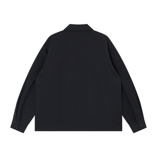 Color-Block Washed Work Shirt – Japanese Retro Patchwork Cuban Collar for Men