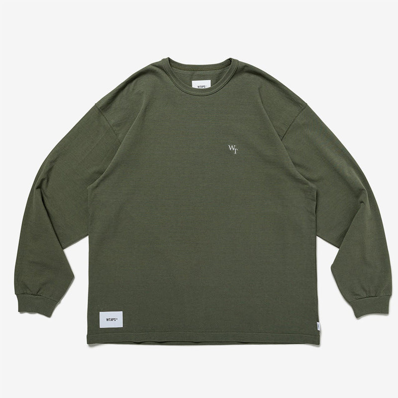 Japanese Style Heavy Cotton Crew Neck Long Sleeve T-Shirt 2023 New Base Shirt Letter