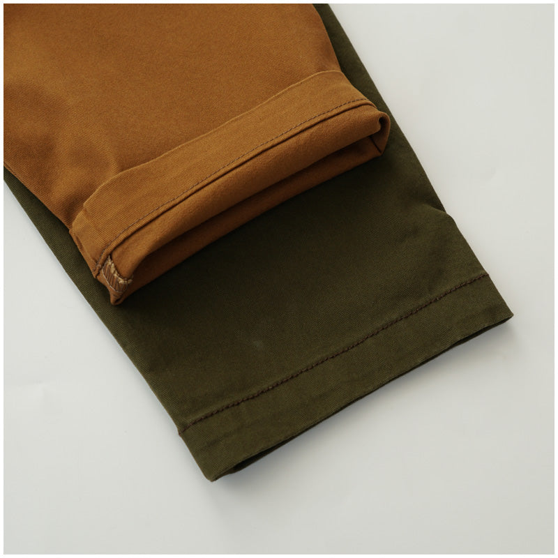 Color-Block Mid-Length Trench Coat – Japanese Retro V-Neck Single-Breasted Jacket