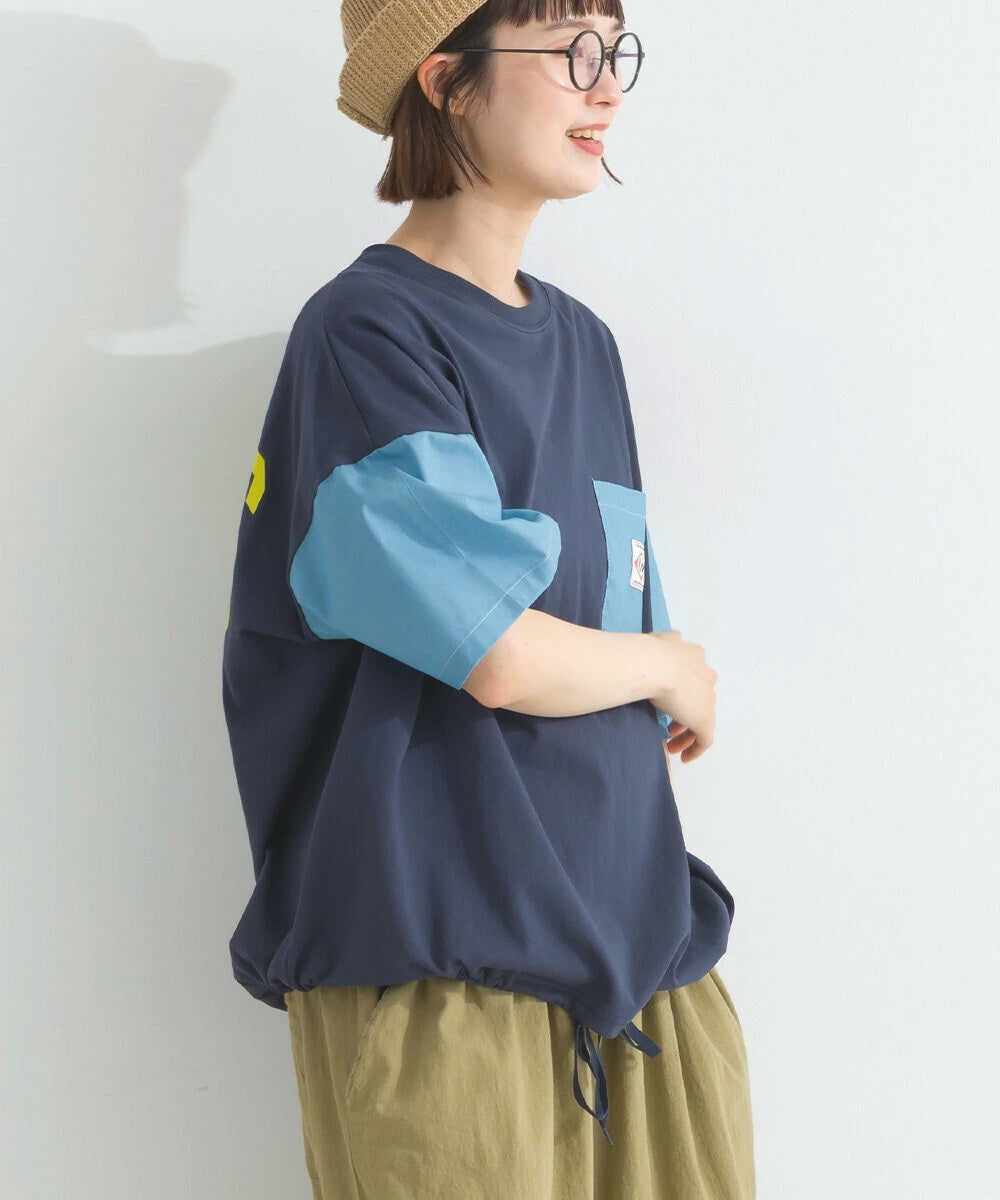 Japanese Style Stitching Denim Pocket Letters Profile T-shirt Designer Loose Casual Summer Patch