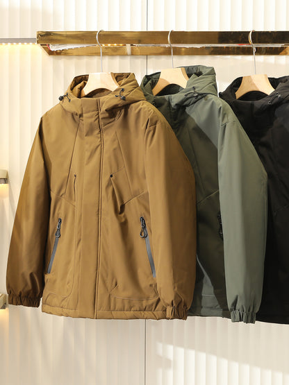 Men's Plus Size Euro-American Style Winter Jacket - Windproof Waterproof Hooded Thickened Cotton Coat