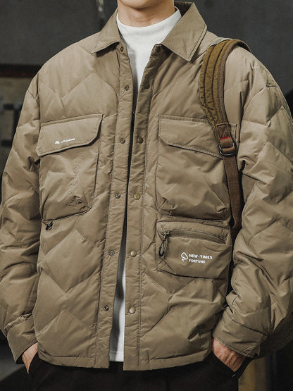 Men's Lightweight Shirt Down Jacket - Winter Youth American Workwear Trendy Warm Coat