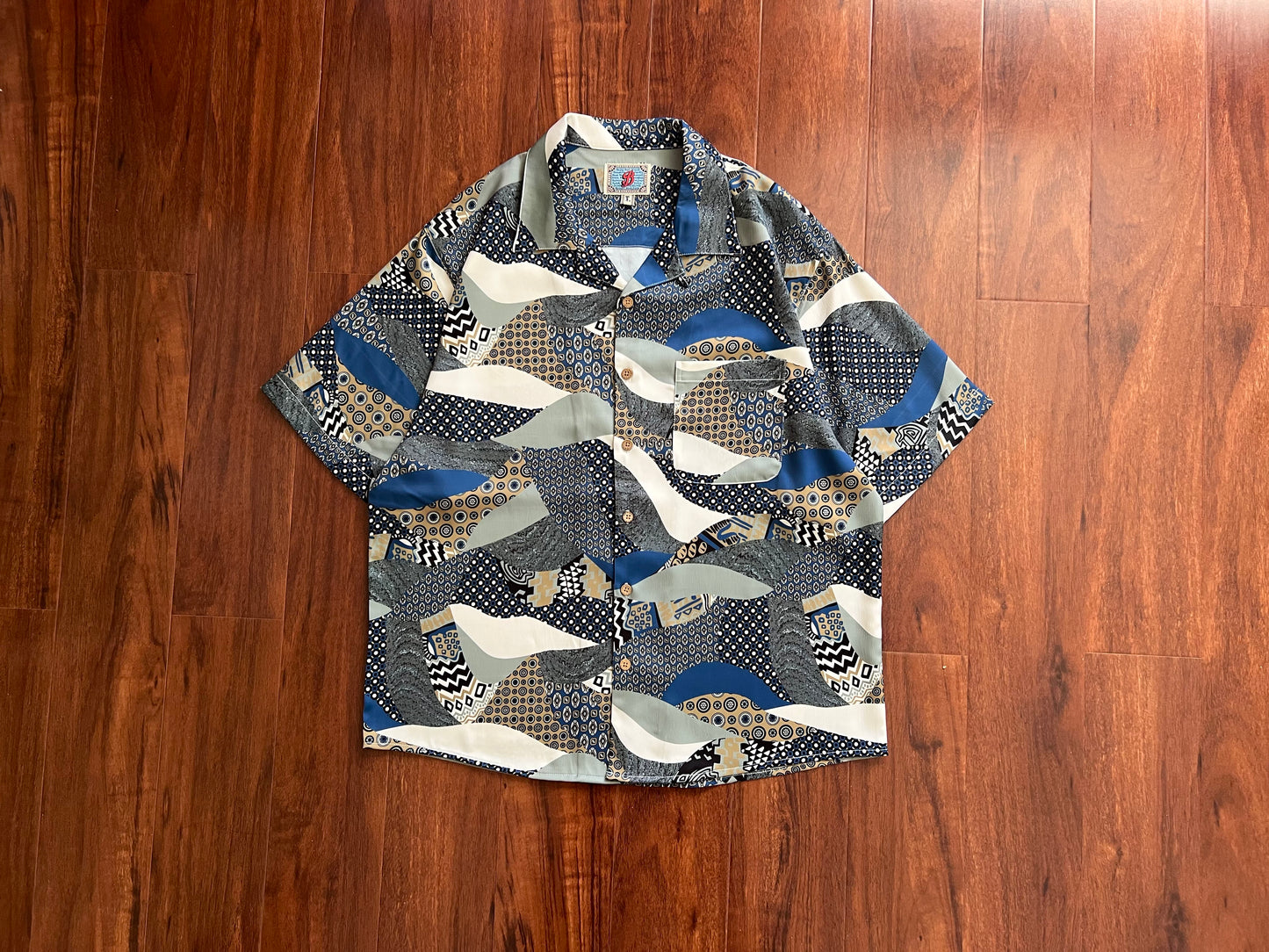 Ukiyo-E Patchwork Style Loose Drape Hawaiian Cuban Collar Printed Aloha Shirt Short Sleeve Shirt