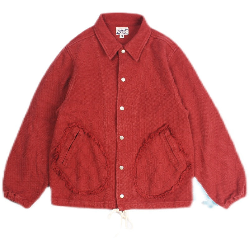 Custom Woven Kendo Sashiko Fabric Patchwork Frayed Pocket Washed Heavy Loose Coach Jacket