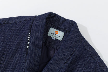 INDIGO STYLE Vintage Taoist Robe Denim Jacket - Two-Tone Oversized Coat (25AW)